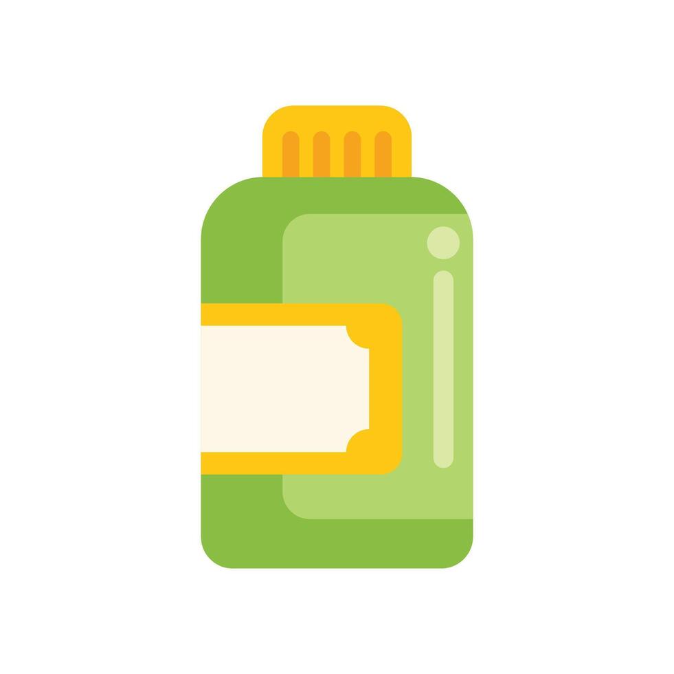 Green plastic bottle with yellow label showing front view vector