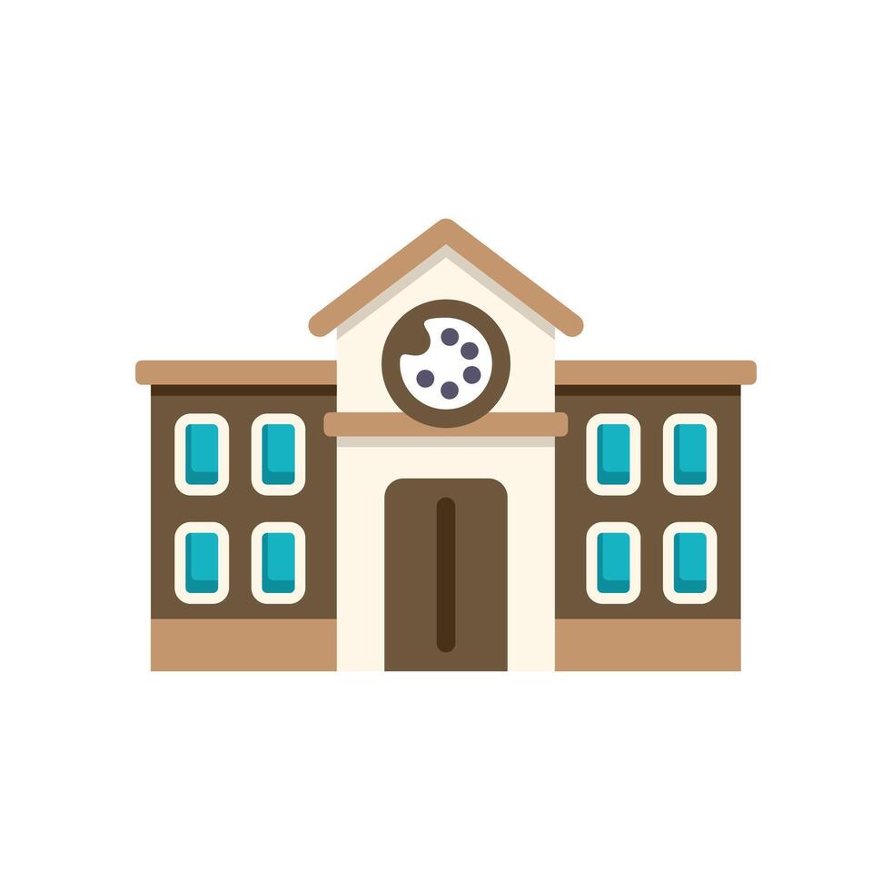 Brown university building with clock tower facade icon vector