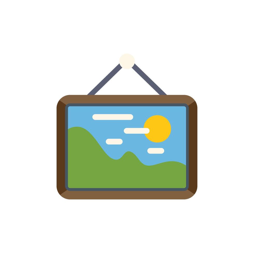 Framed landscape painting hanging on a white wall vector