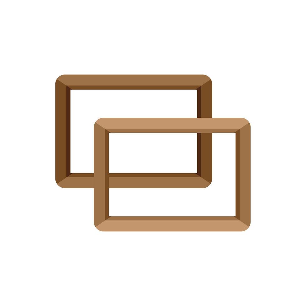Two empty wooden picture frames overlapping presenting copy space vector