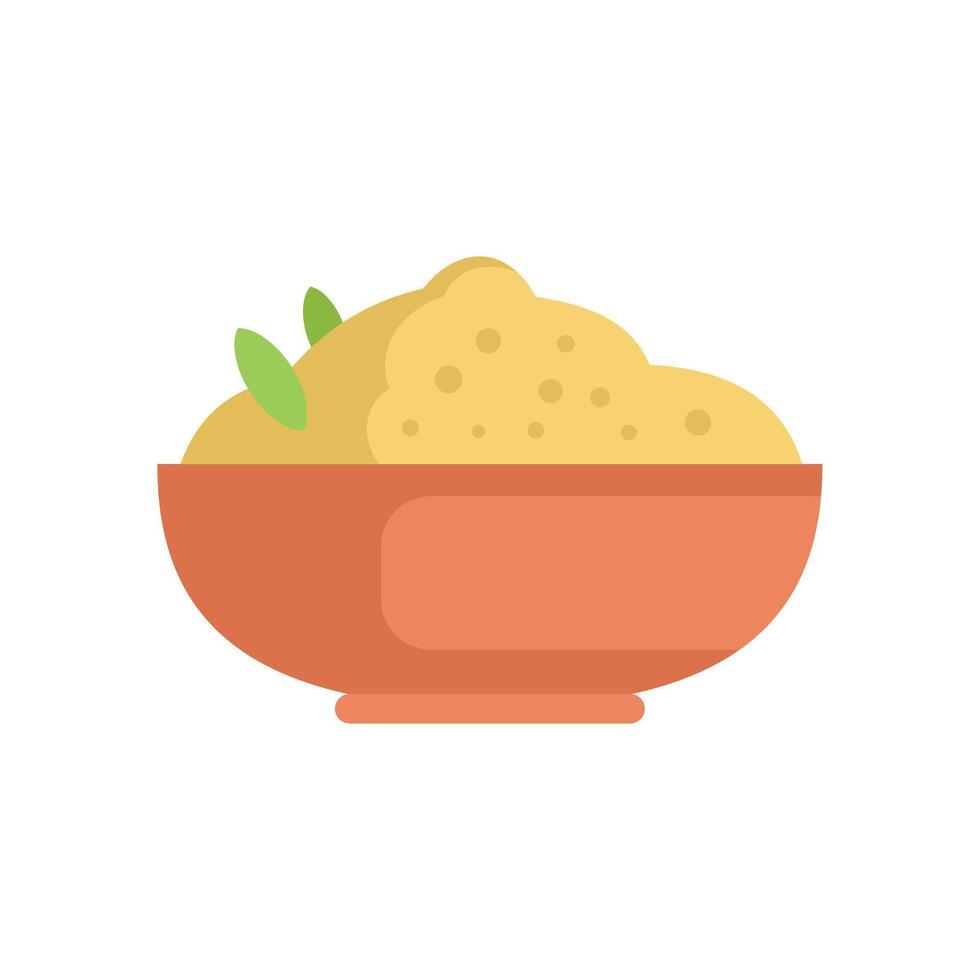 Bowl of couscous decorated with green leaves illustration vector