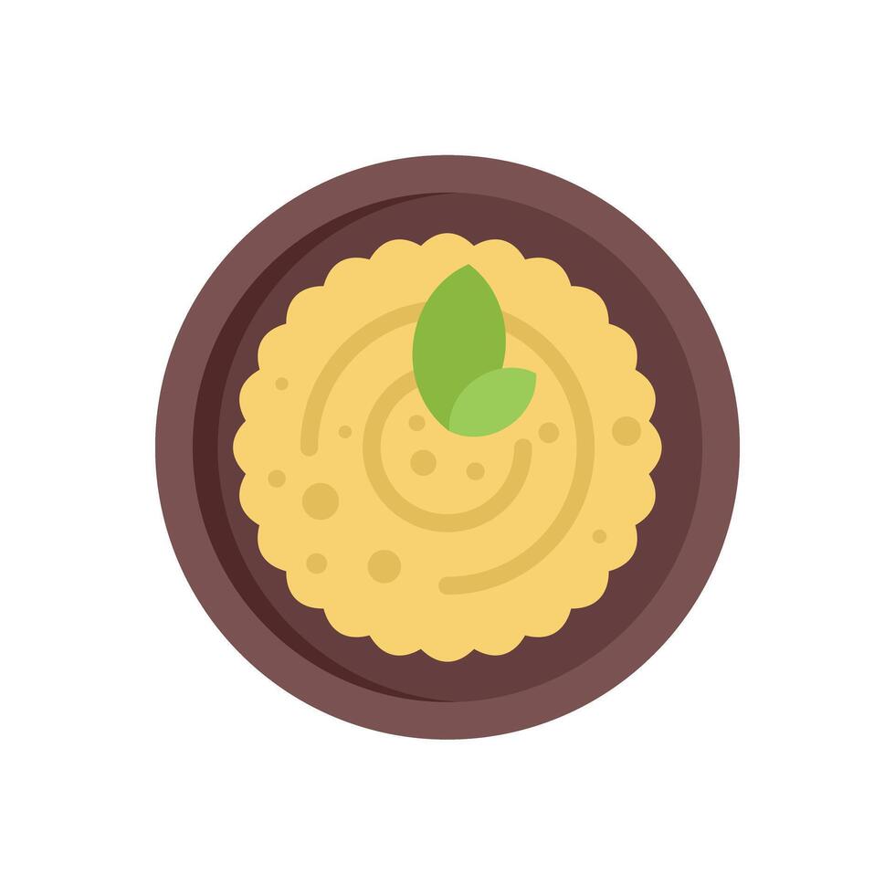 Delicious hummus decorated with basil leaves served on a plate vector
