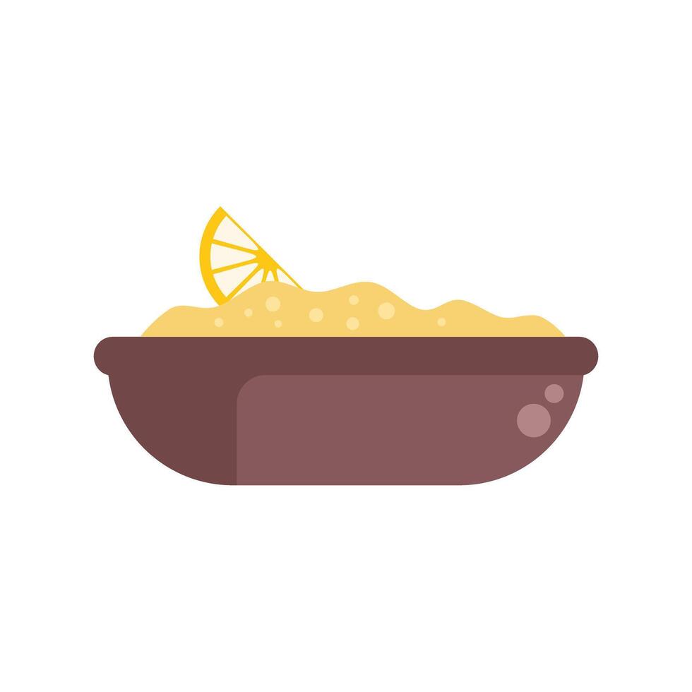 Bowl of hummus with a lemon wedge on top vector