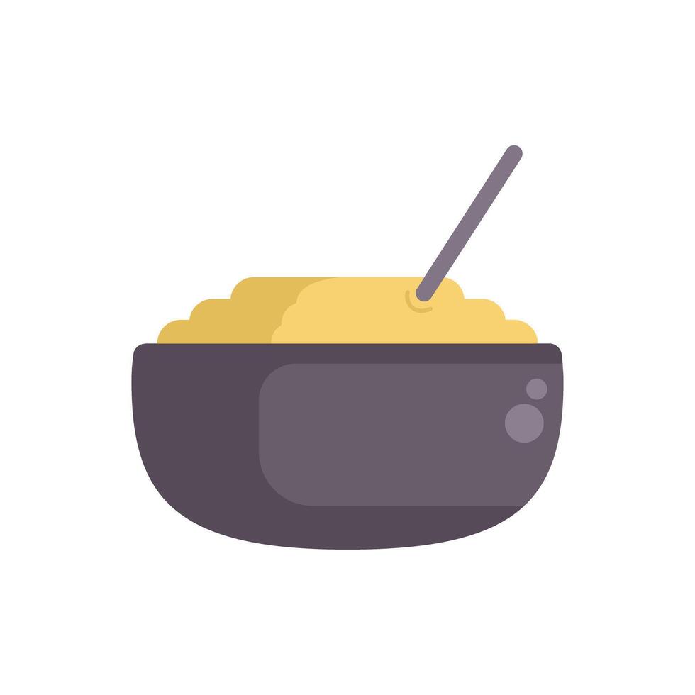 Bowl containing mashed potatoes with spoon sticking out from food vector
