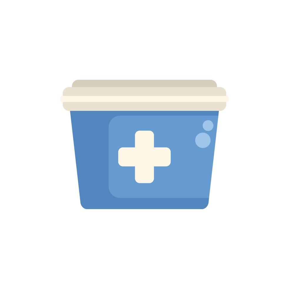 Blue first aid kit closed containing bandages and painkillers vector