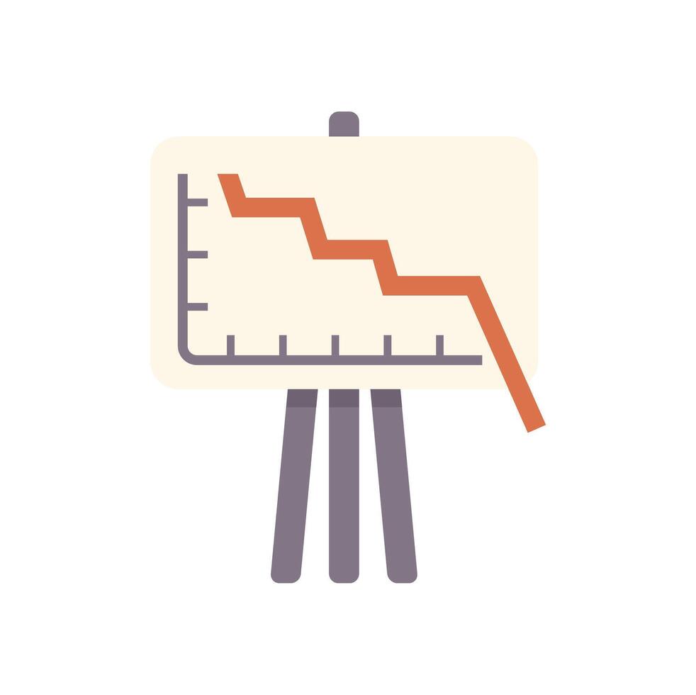 Graph showing negative trend on whiteboard with tripod stand vector