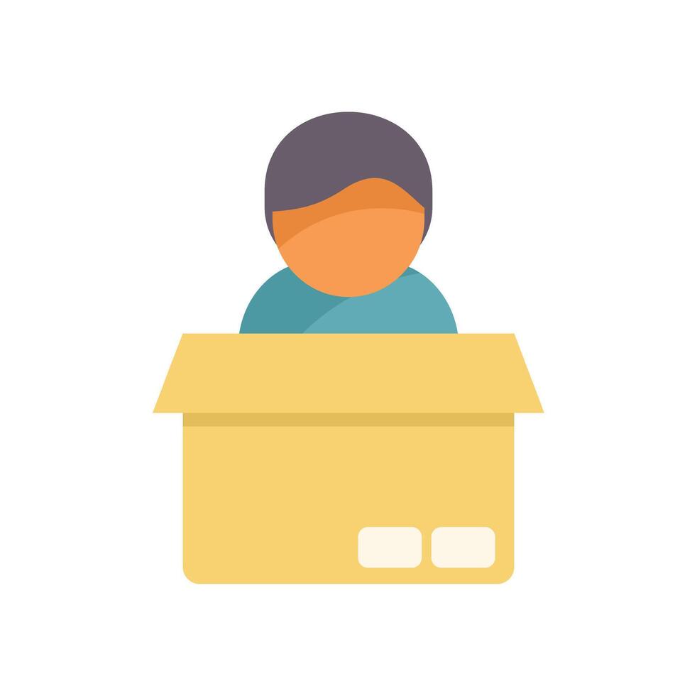 Young man hiding inside a cardboard box vector