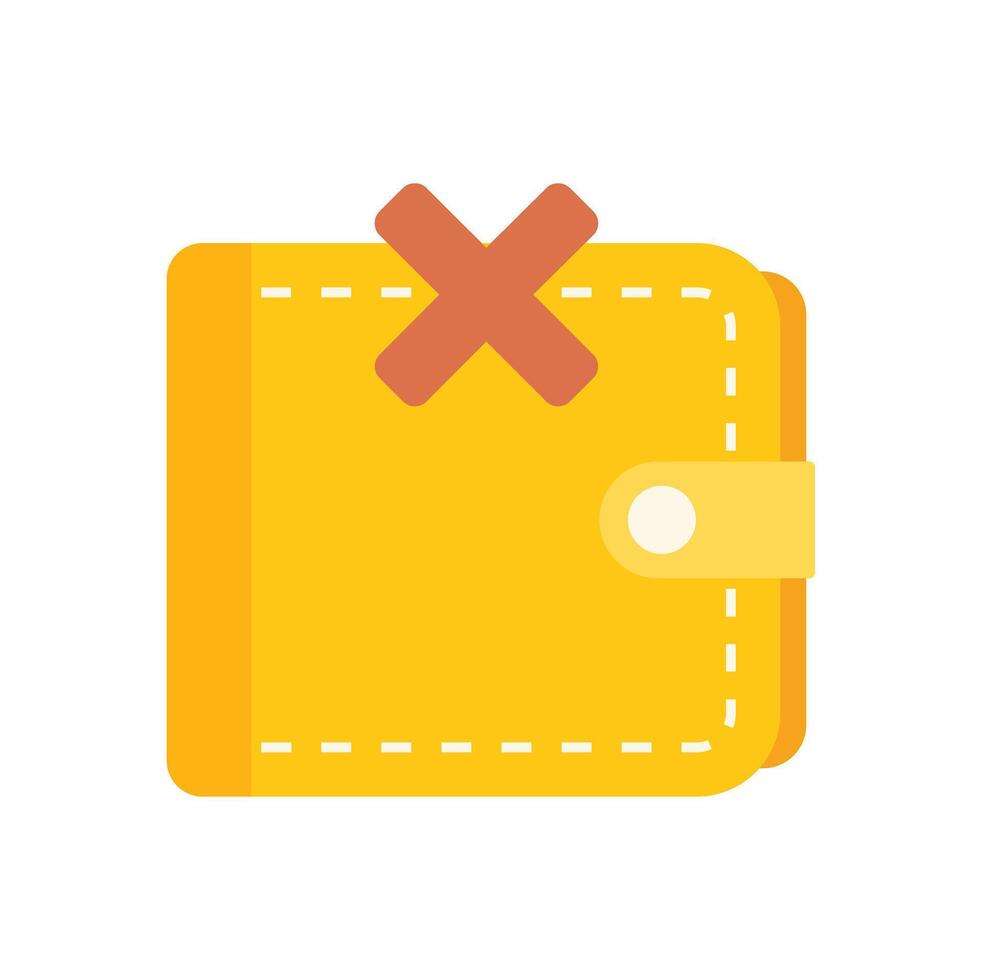Yellow wallet closed with red cross showing bankruptcy vector