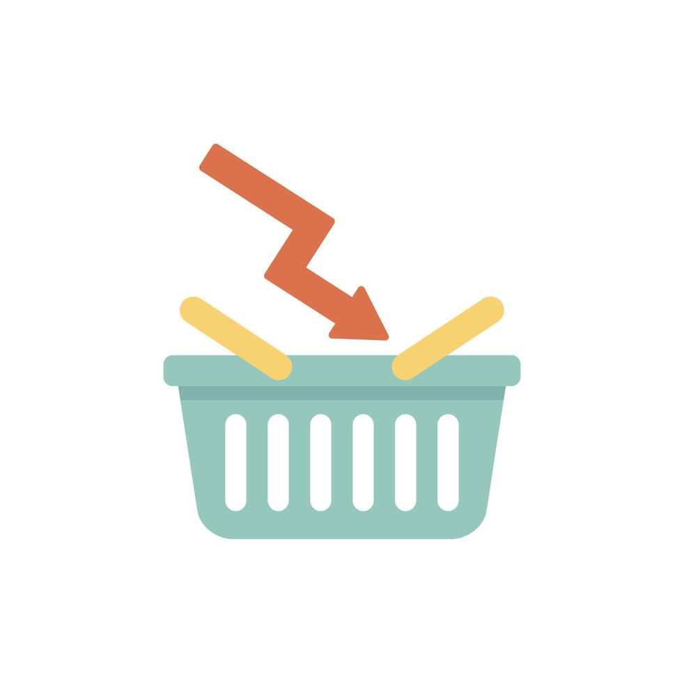 Red down arrow falling on shopping basket icon vector