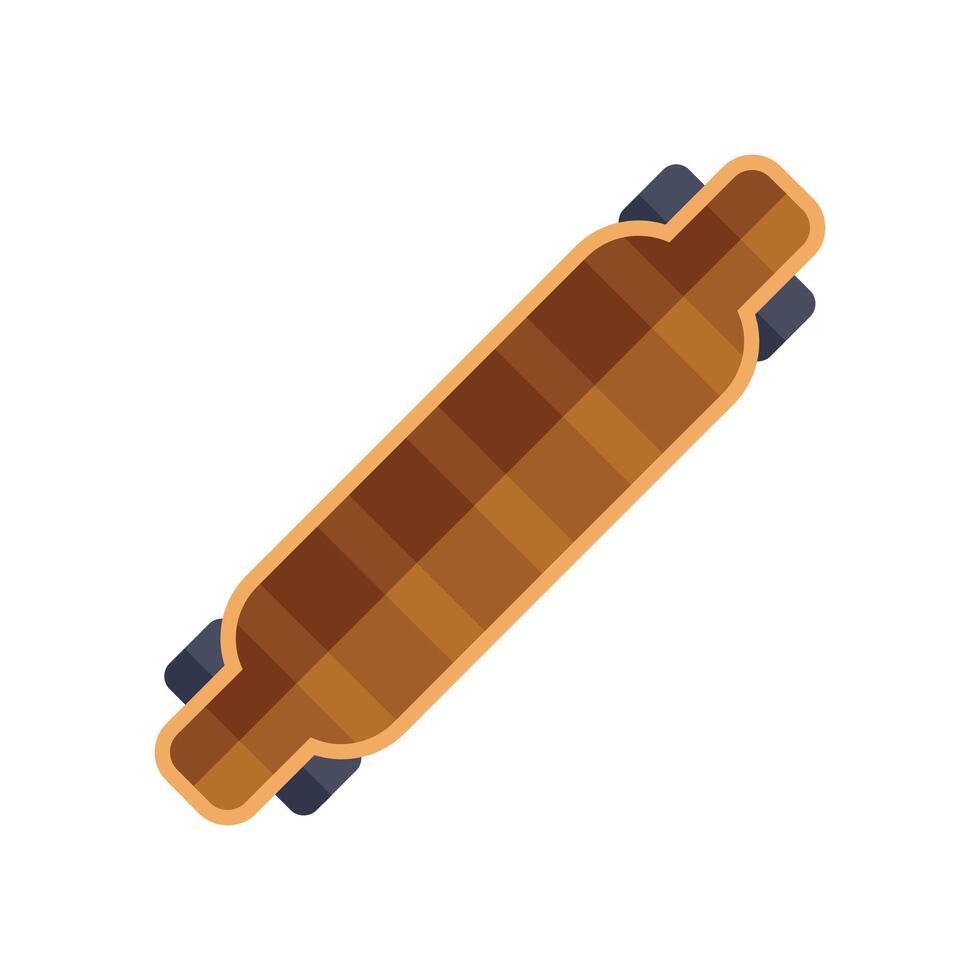 Wooden longboard skateboard lying top view isolated icon vector