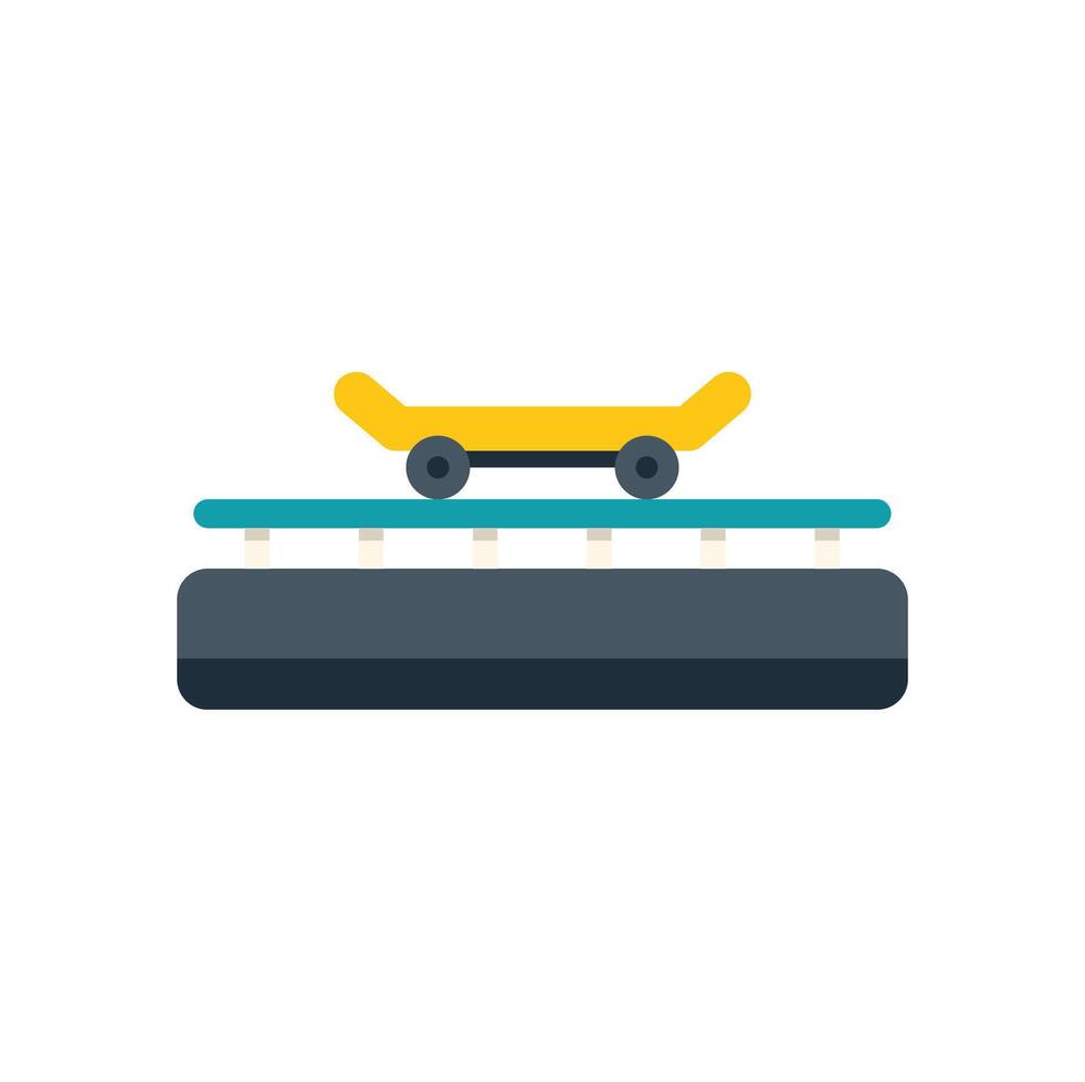 Skateboard rolling on a grind rail at skatepark ramp icon vector