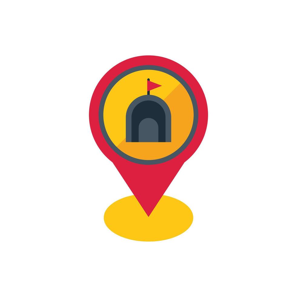 Location pin icon pointing tunnel entrance with flag on top vector