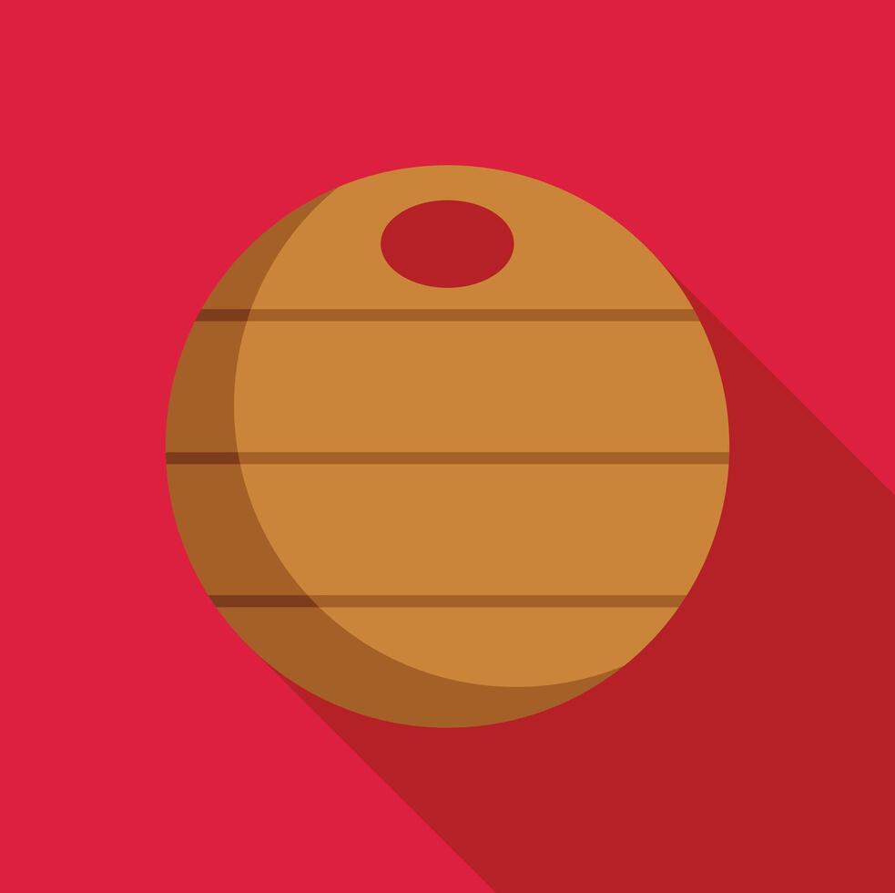 Round wooden chopping board with hole on red background vector