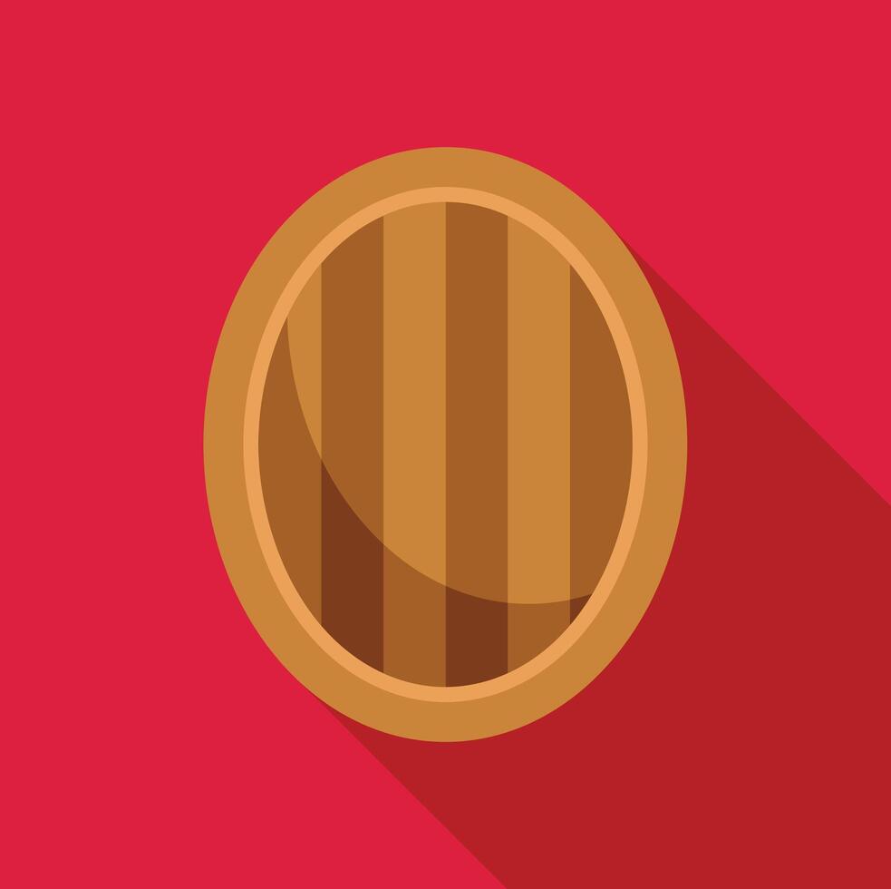 Round wooden door closing a circular window on red wall vector
