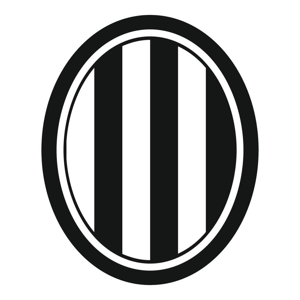 Round striped shield icon showing three vertical black bars vector