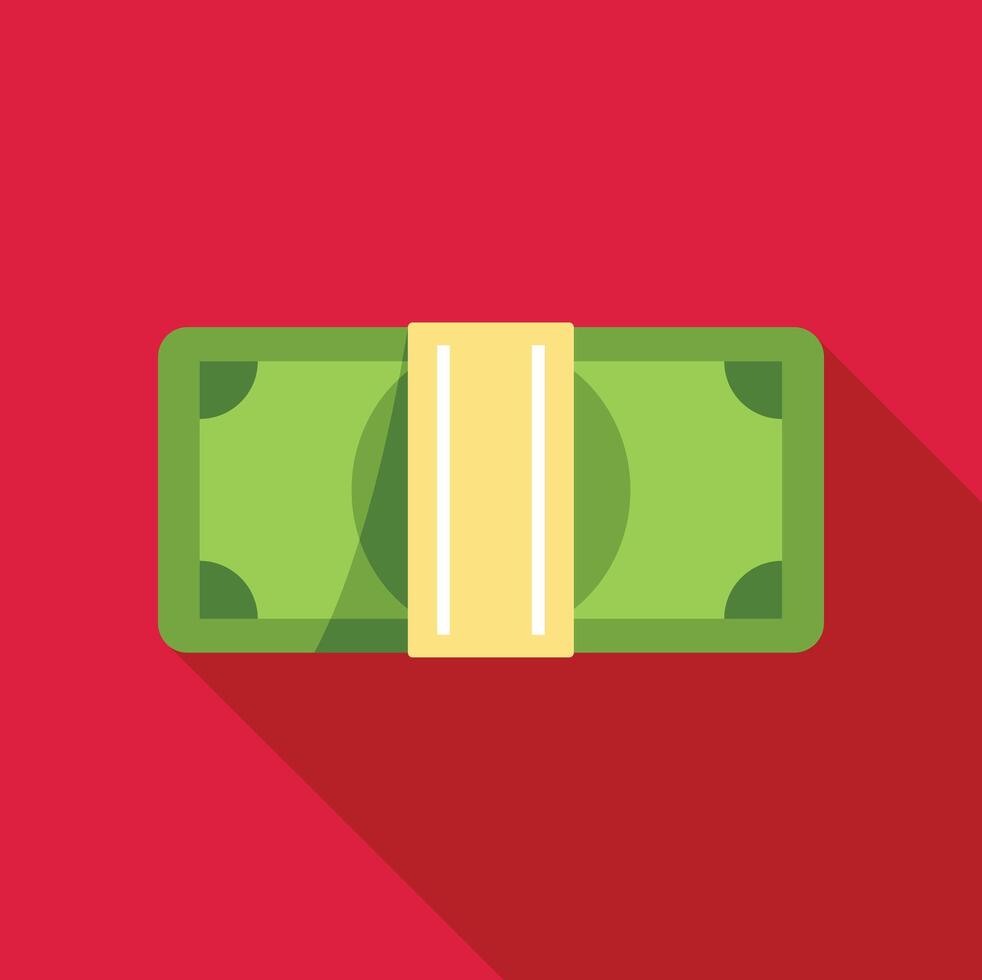 Stack of money wrapped with yellow paper on red background vector