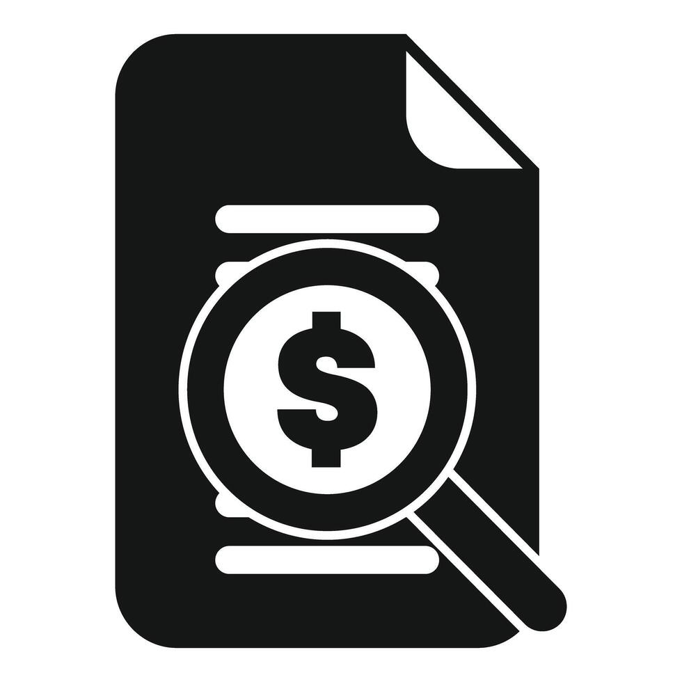 Magnifying glass showing dollar symbol on document representing financial audit vector