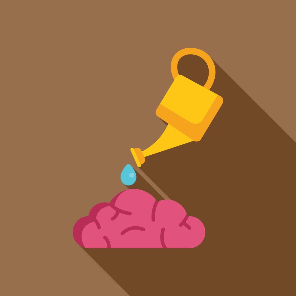 Watering can pouring water on human brain representing education and growth vector