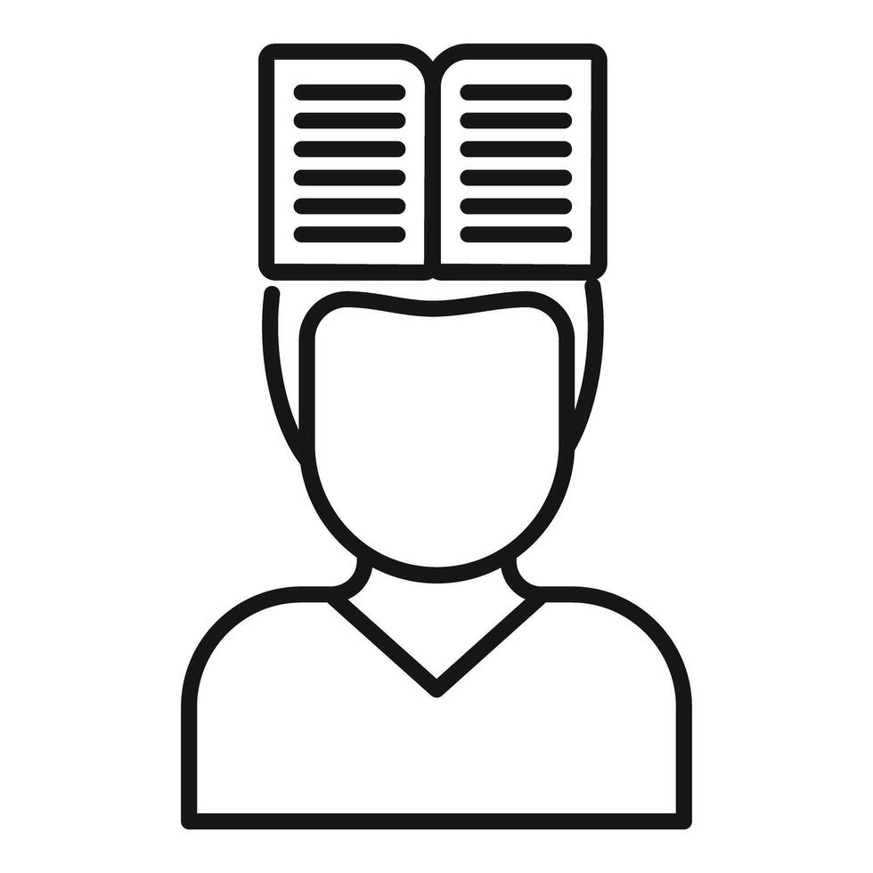 Man learning and studying with open book on head icon vector