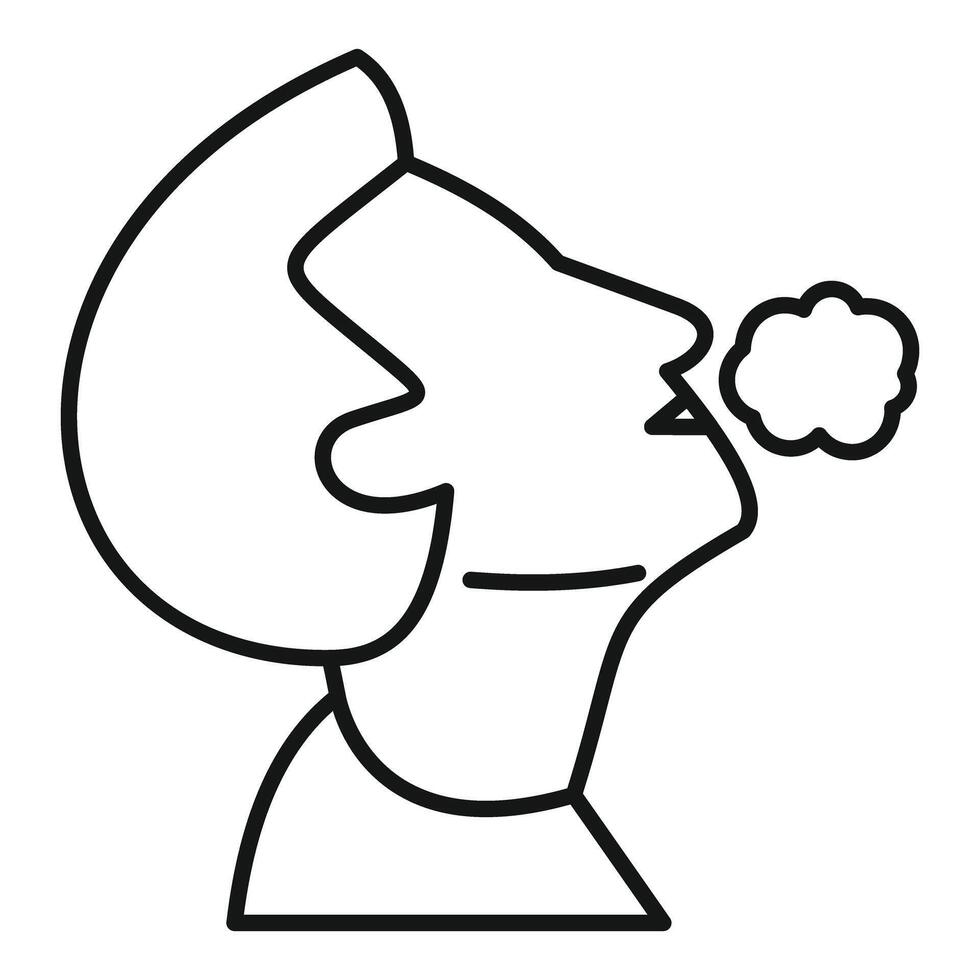 Man exhaling smoke, bad habit and addiction concept, simple line icon vector