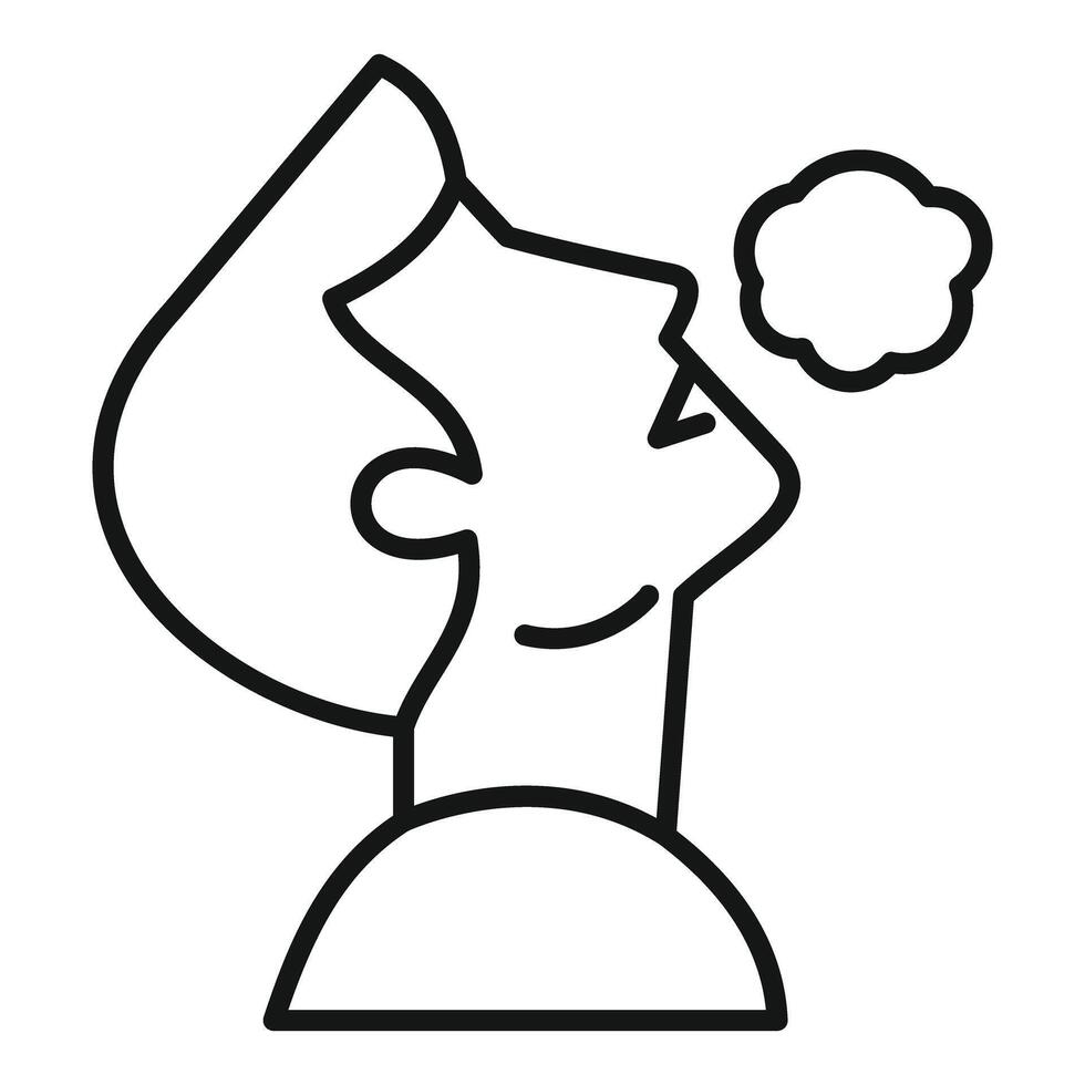 Man exhaling smoke, bad habits and addiction concept, simple line icon design vector