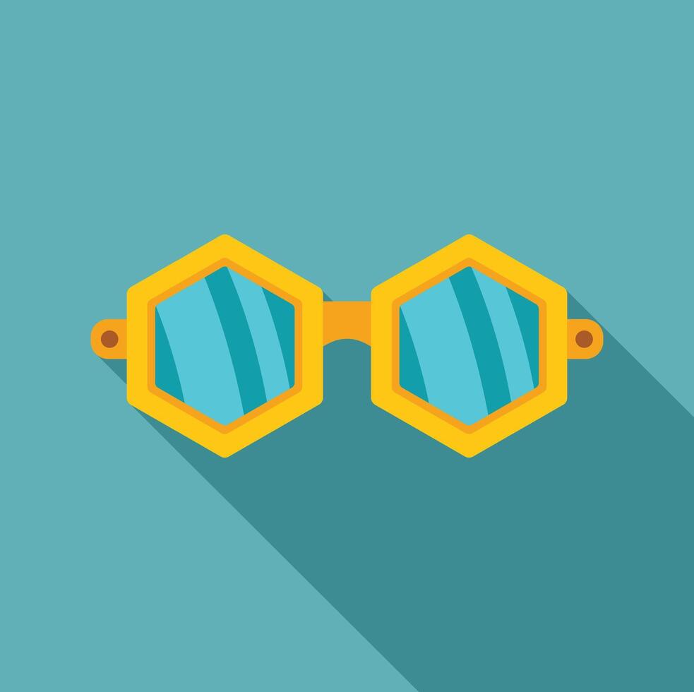Yellow hexagonal sunglasses reflecting sunlight on blue background vector
