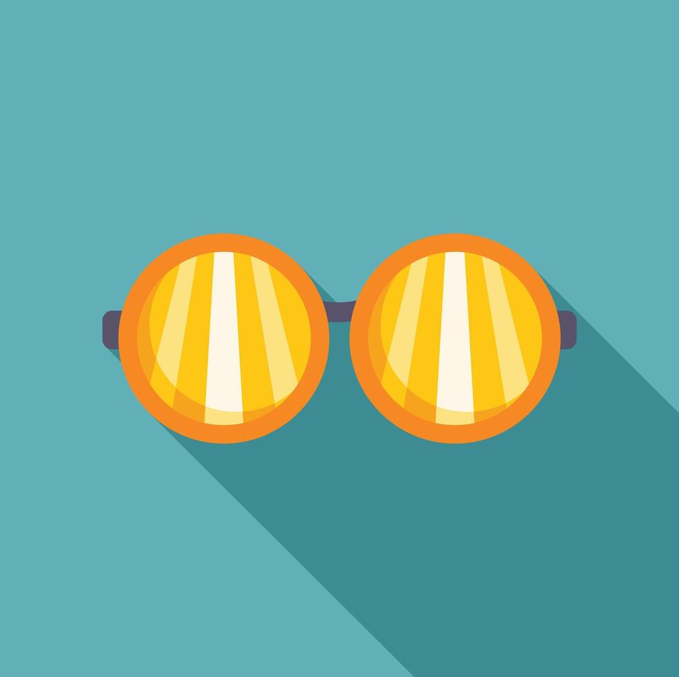 Round orange sunglasses with yellow lenses reflecting sunlight on turquoise background vector