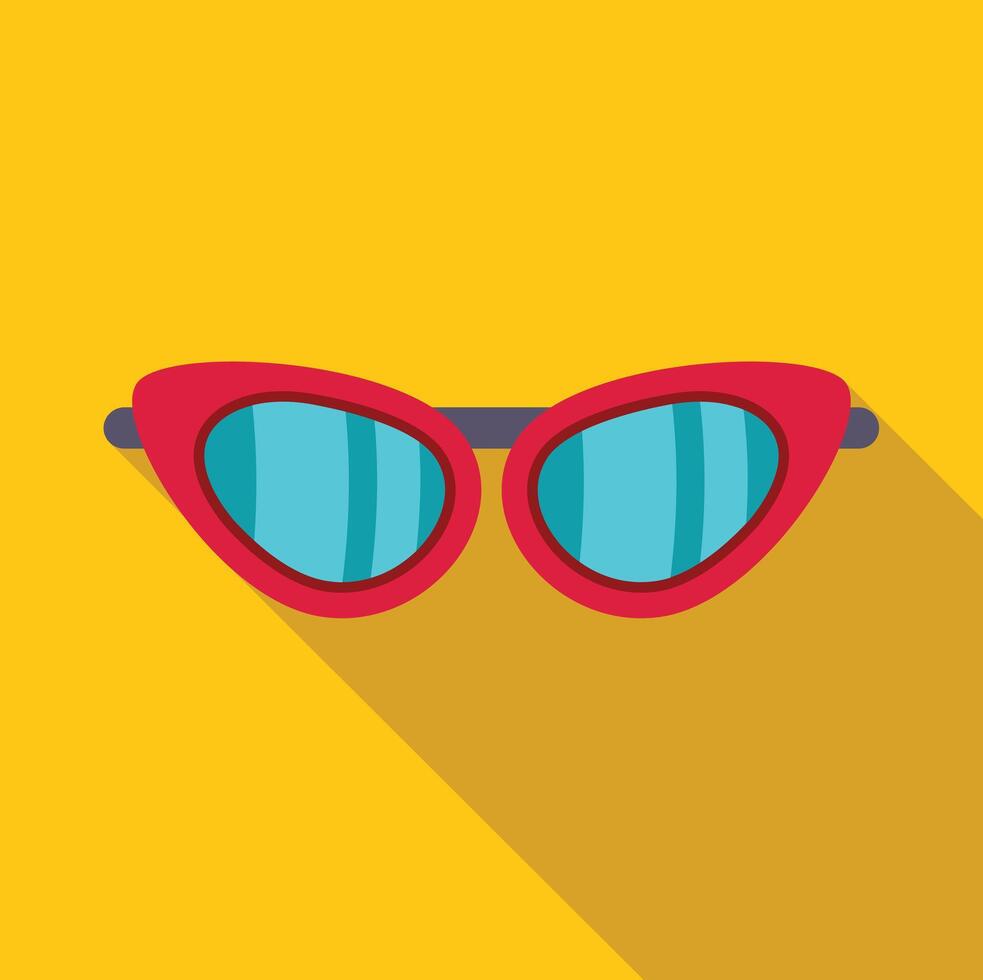 Red cat eye sunglasses reflecting sunlight on yellow background vector