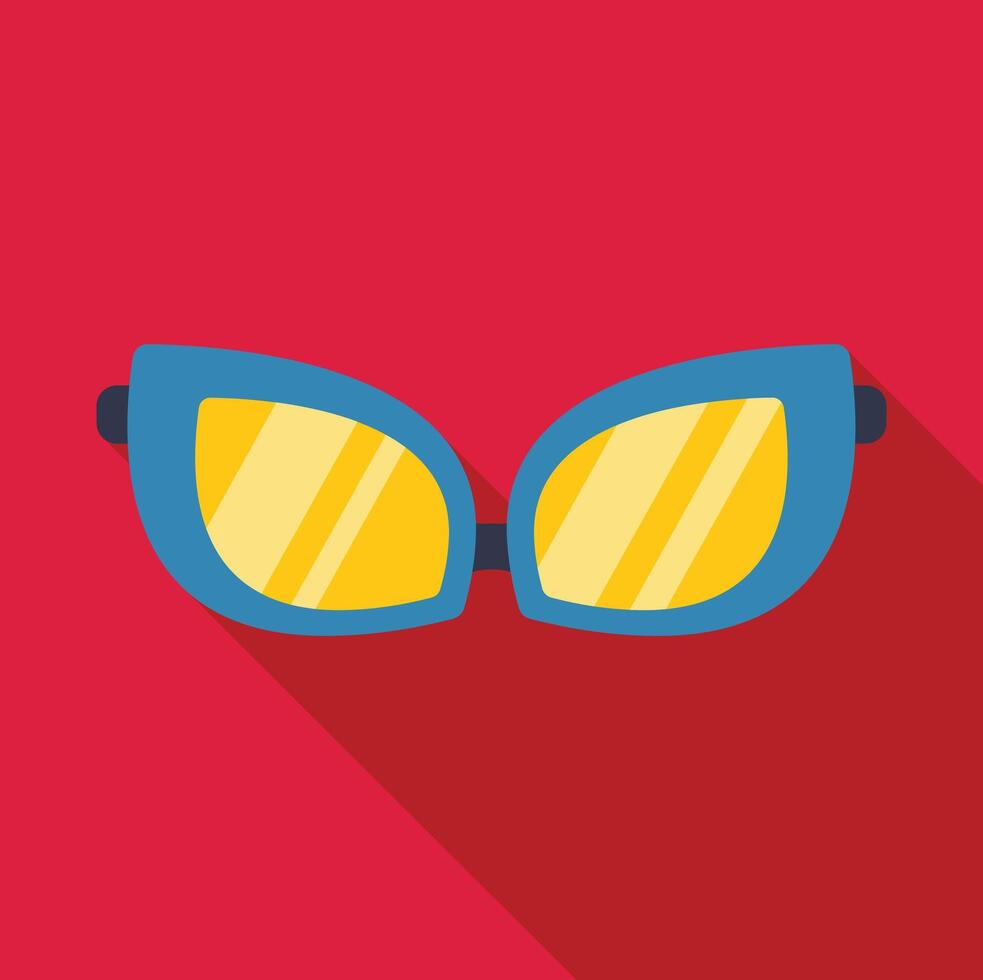 Blue sunglasses with yellow lenses reflecting sunlight on red background vector