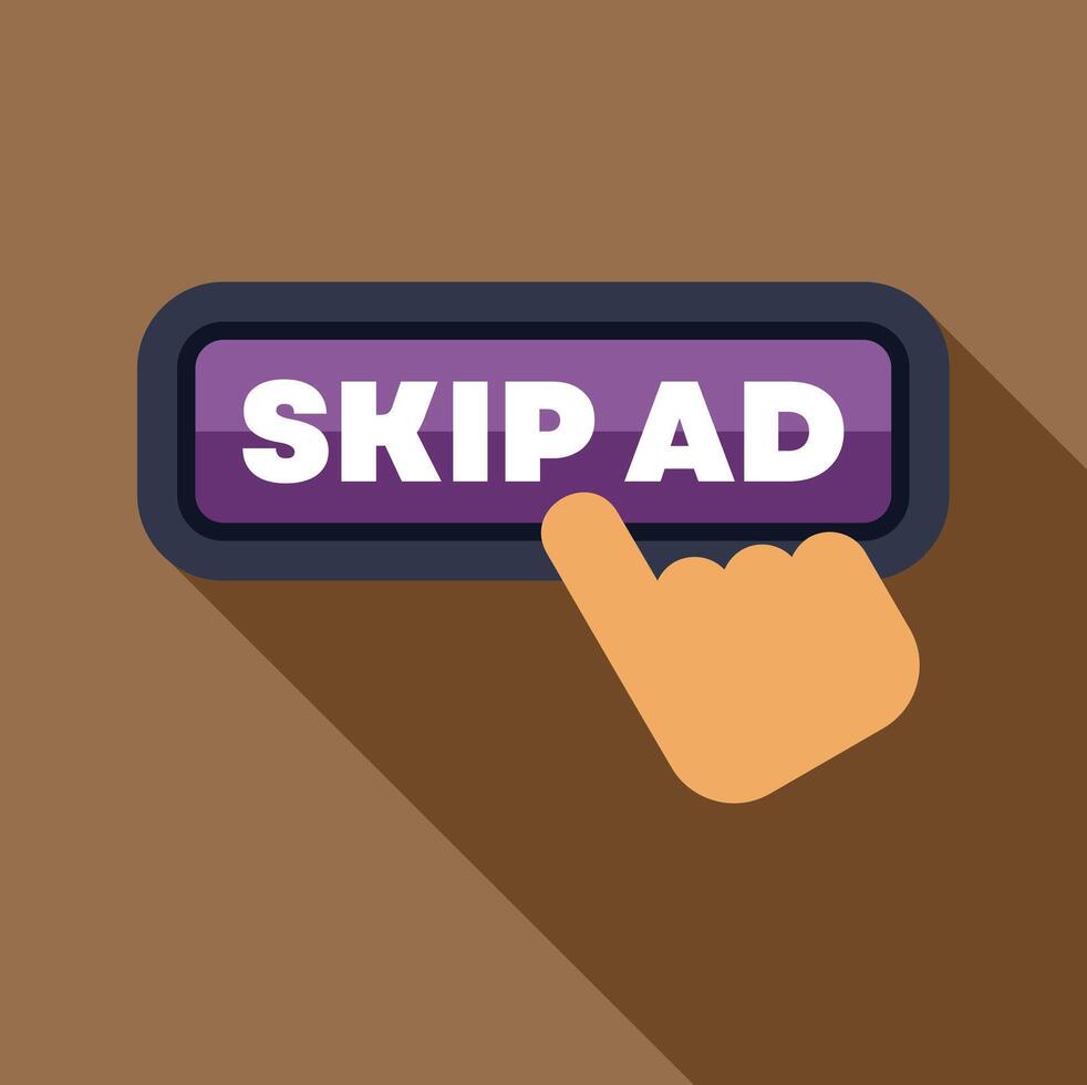 Hand is pressing skip ad button on a website or social media vector