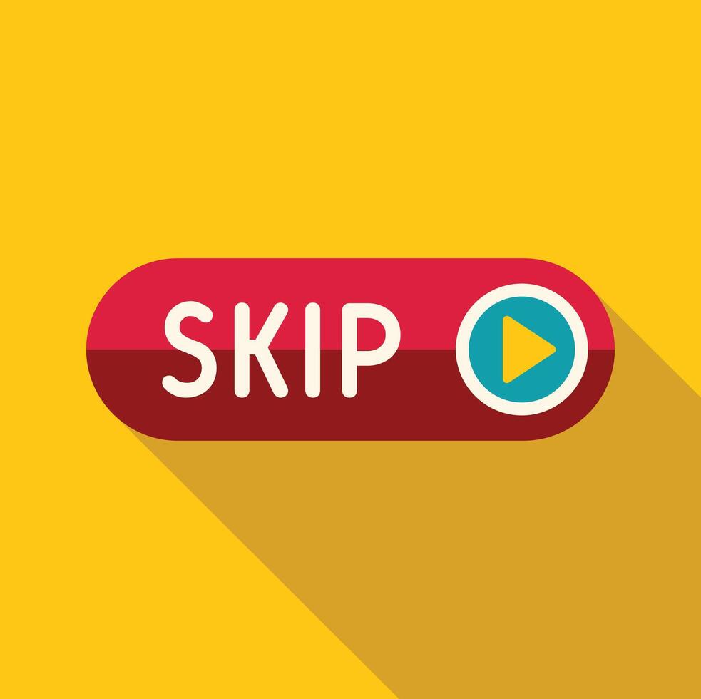 Red skip button with play symbol on yellow background vector