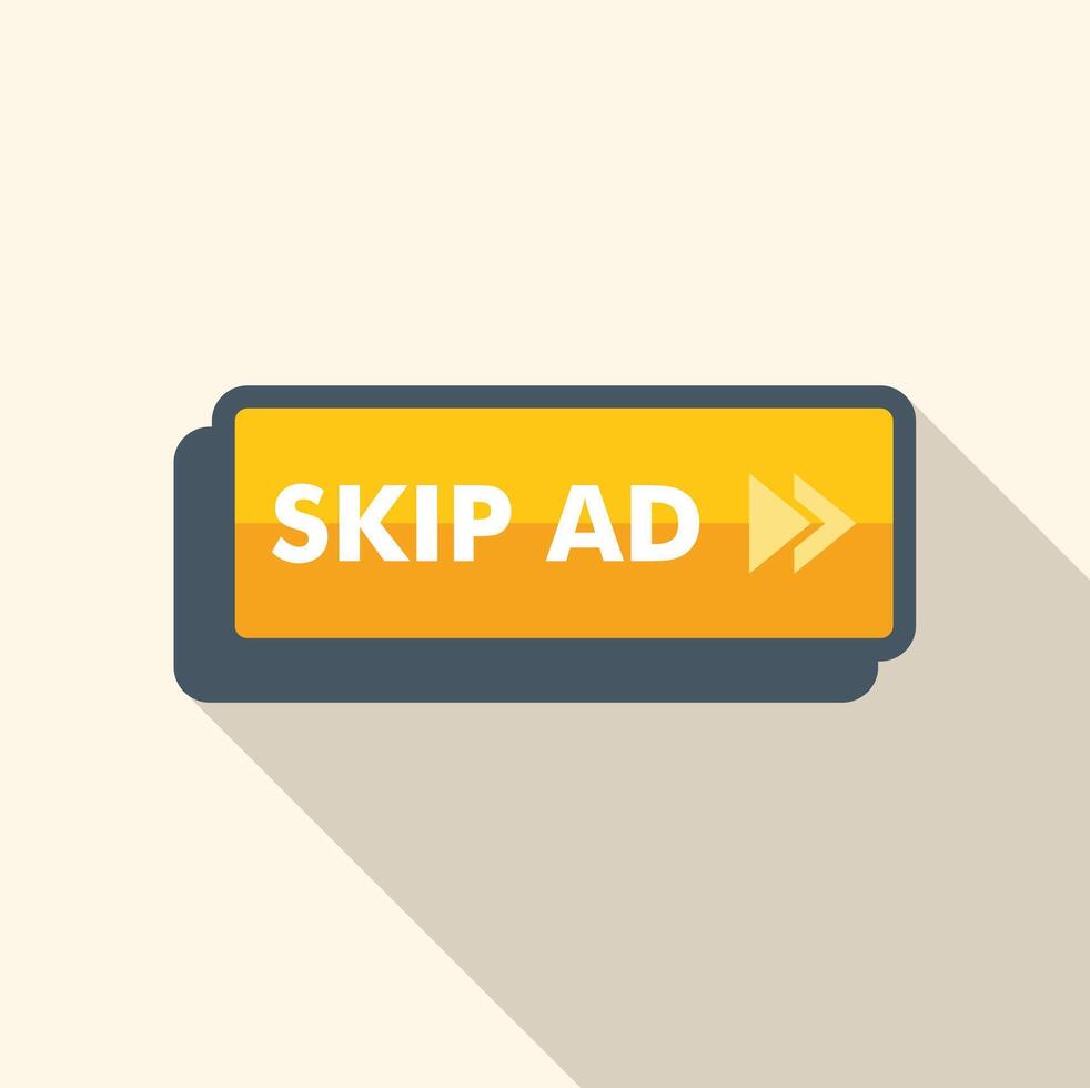 Skip ad button with shadow and arrow, avoiding advertisement vector