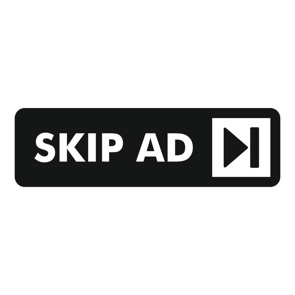 Skip ad button allowing users to bypass commercials vector