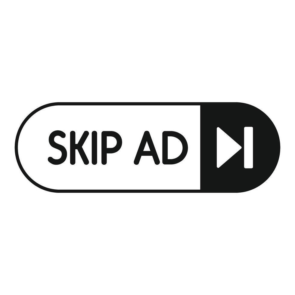 Skip ad button invites viewers to bypass commercials vector