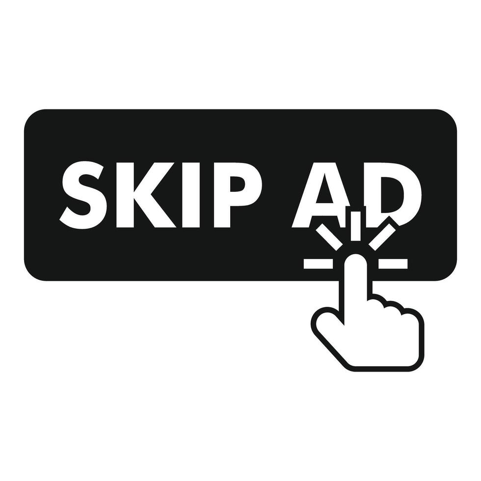 Finger pressing skip ad button on black background vector