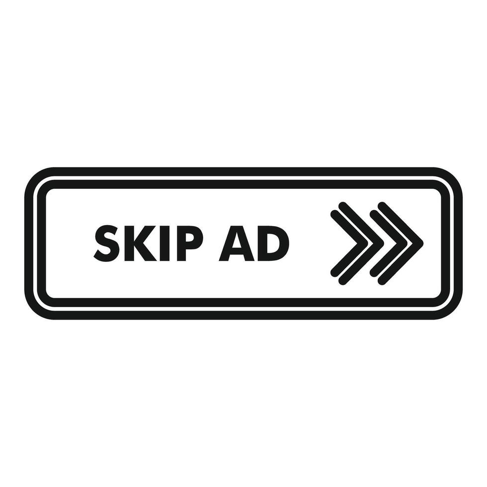 Skip ad button showing a rectangular online media control vector