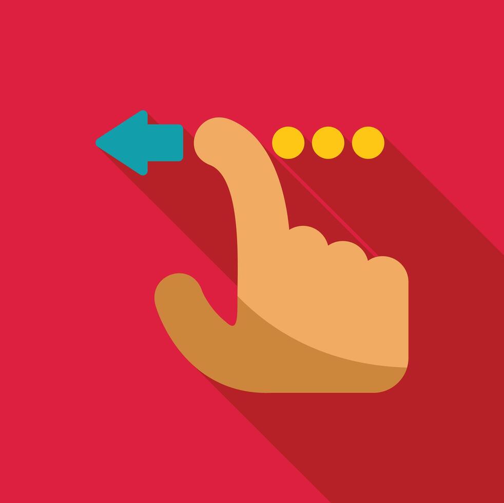 Finger touching and swiping left on touchscreen with long shadow vector