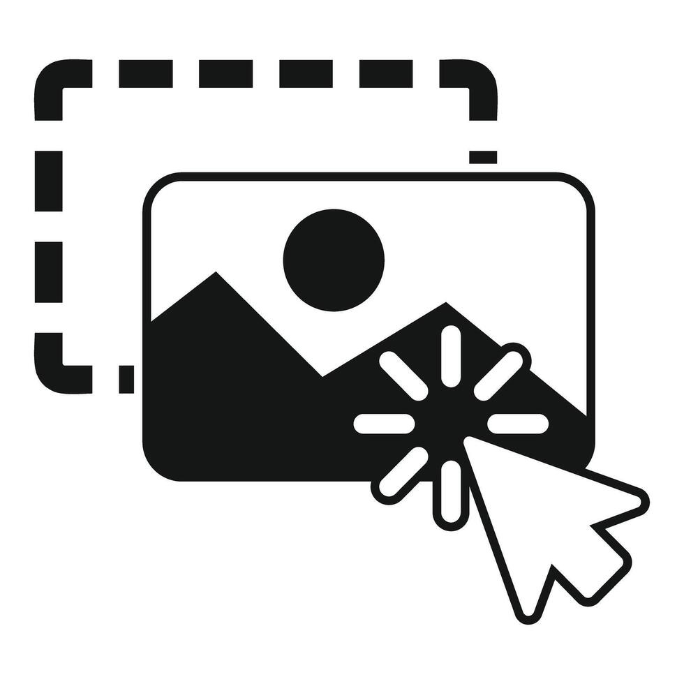 Image loading with mouse cursor and dotted lines, cropping and editing process vector