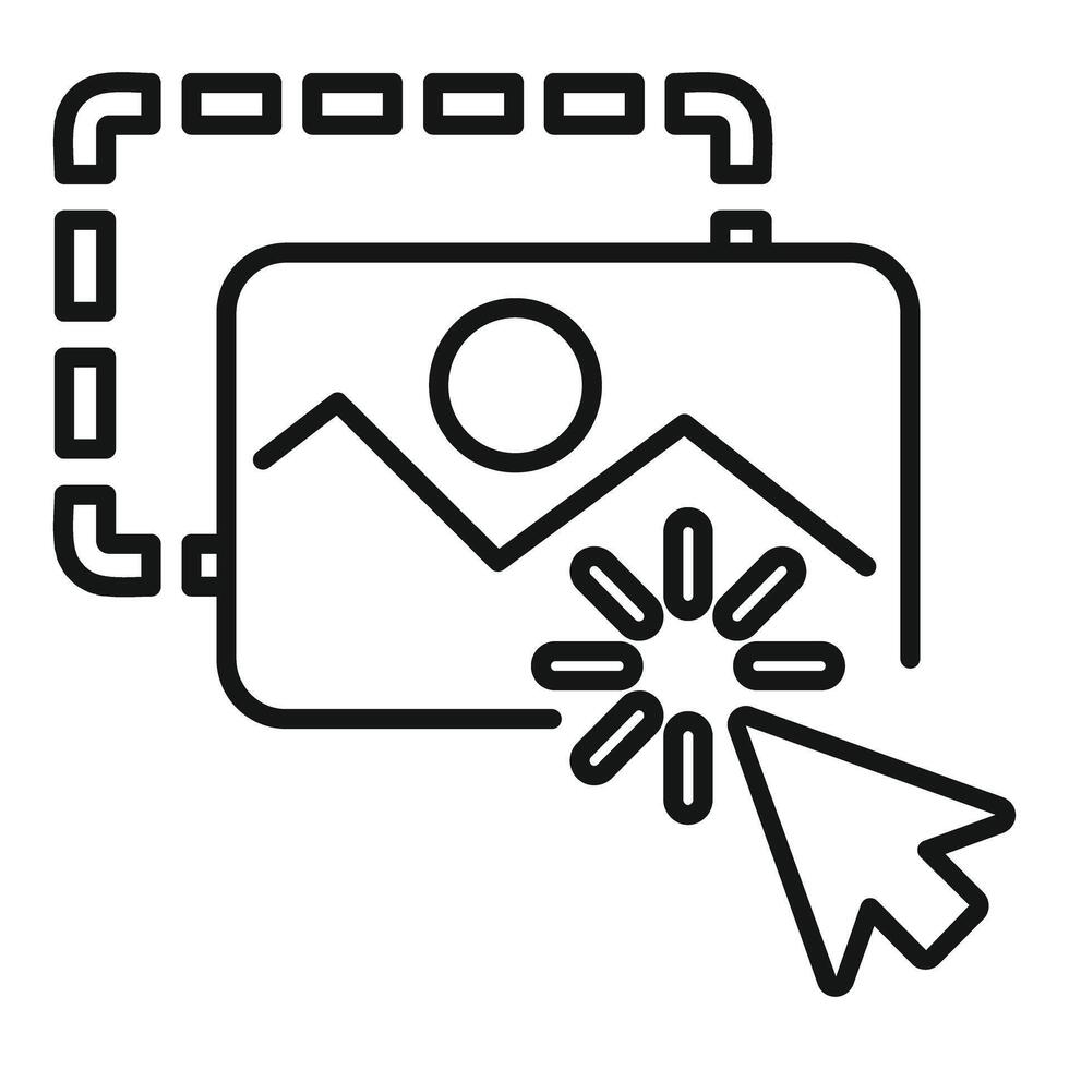 Cursor clicking on image with loading buffer symbol and dotted selection frame vector