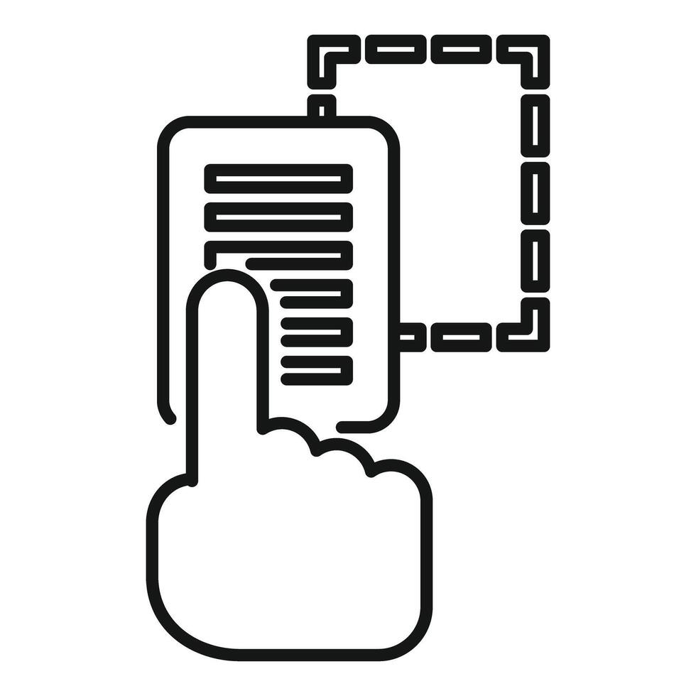 Hand selecting data on smartphone connected to blockchain network vector