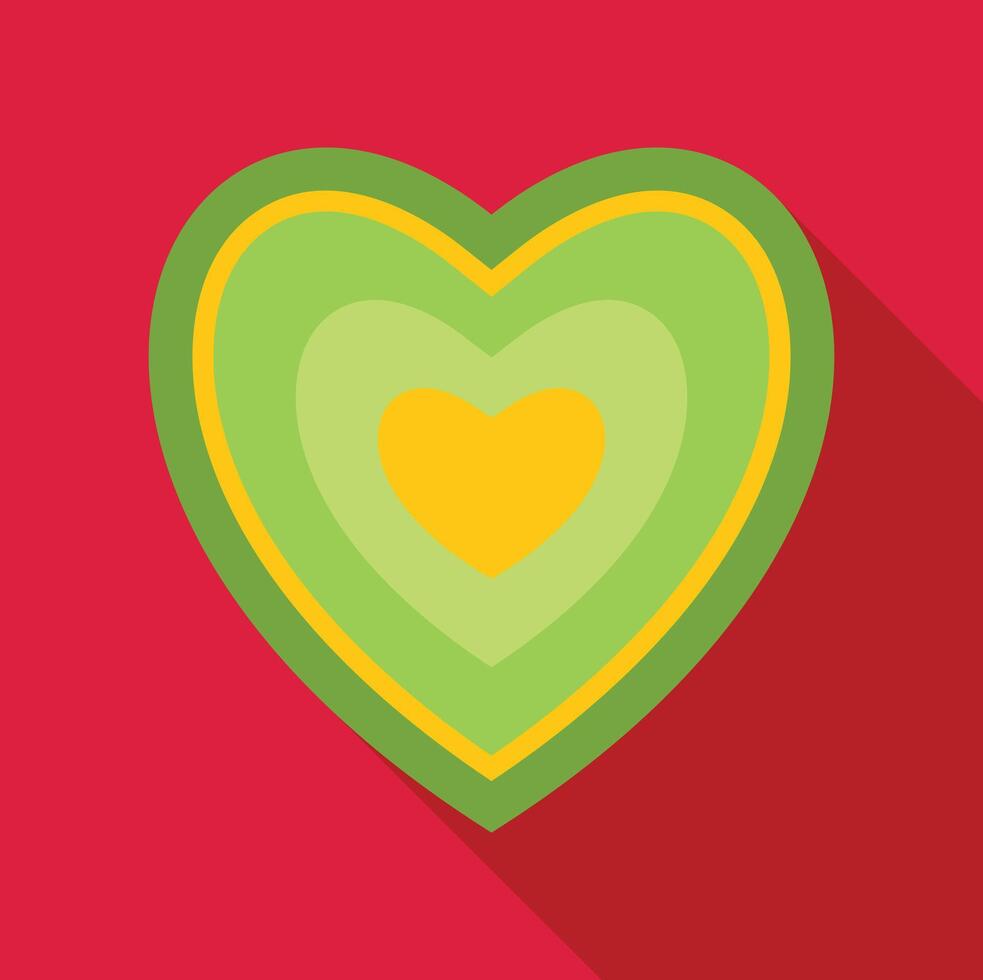 Green and yellow heart showing love and affection on red background vector