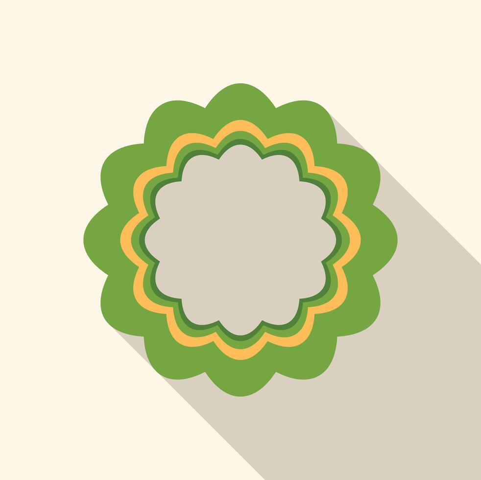 Green and orange layered flower shaped text box with long shadow vector