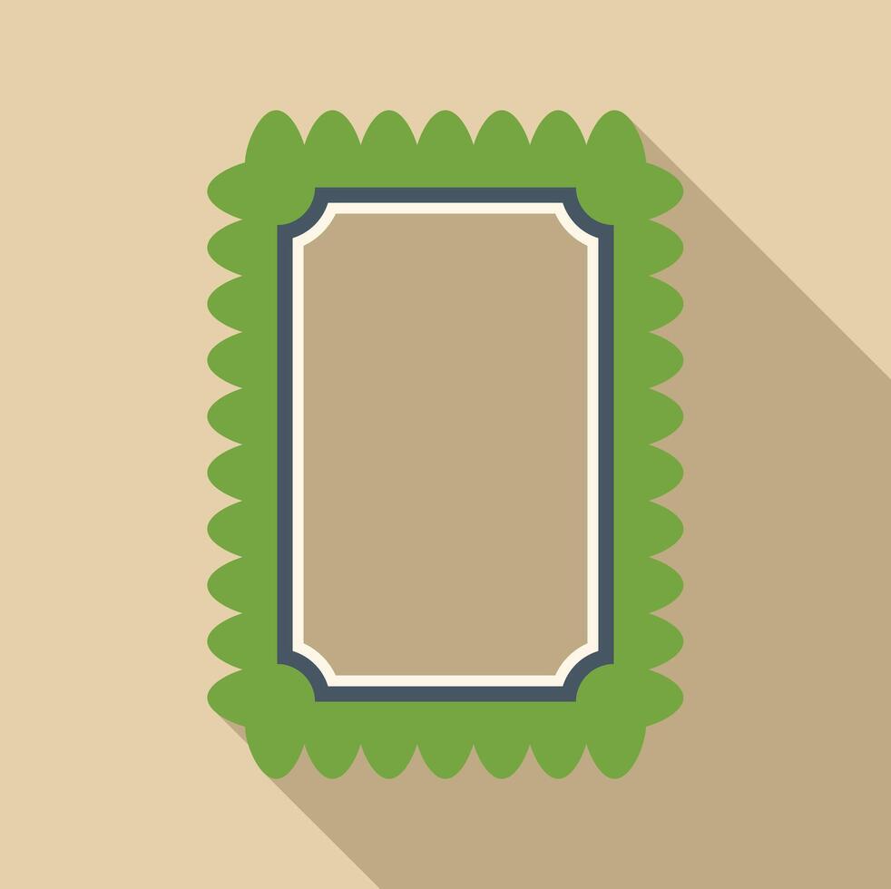 Decorative rectangular frame with scalloped green border and beige background vector