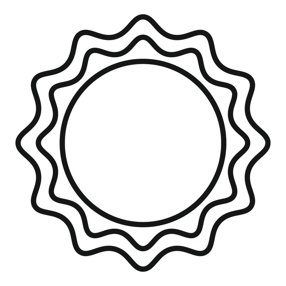 Sun shining with wavy rays in minimalist line art style vector