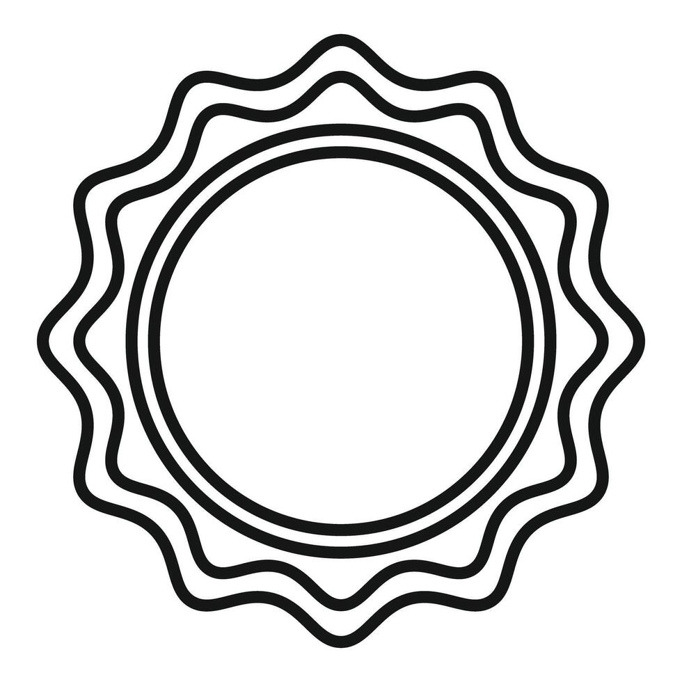 Sun shining with wavy rays, simple black and white line art icon vector