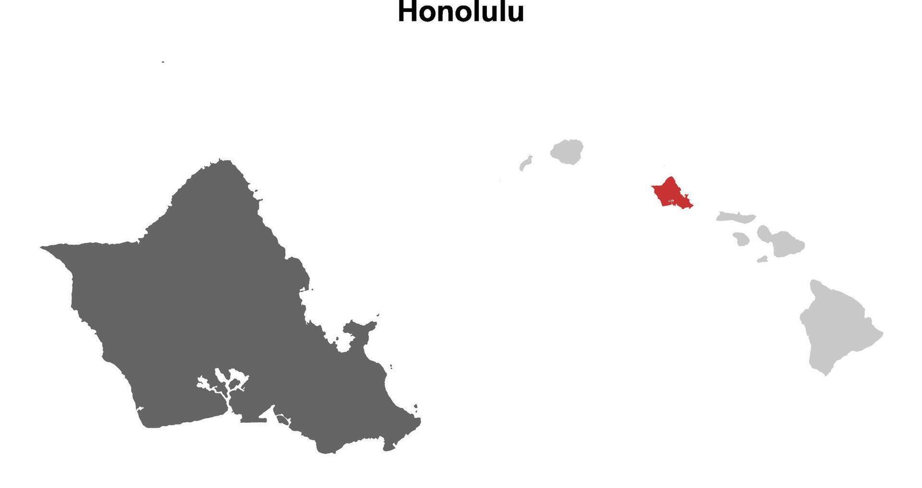 Honolulu County, Hawaii blank outline map set vector