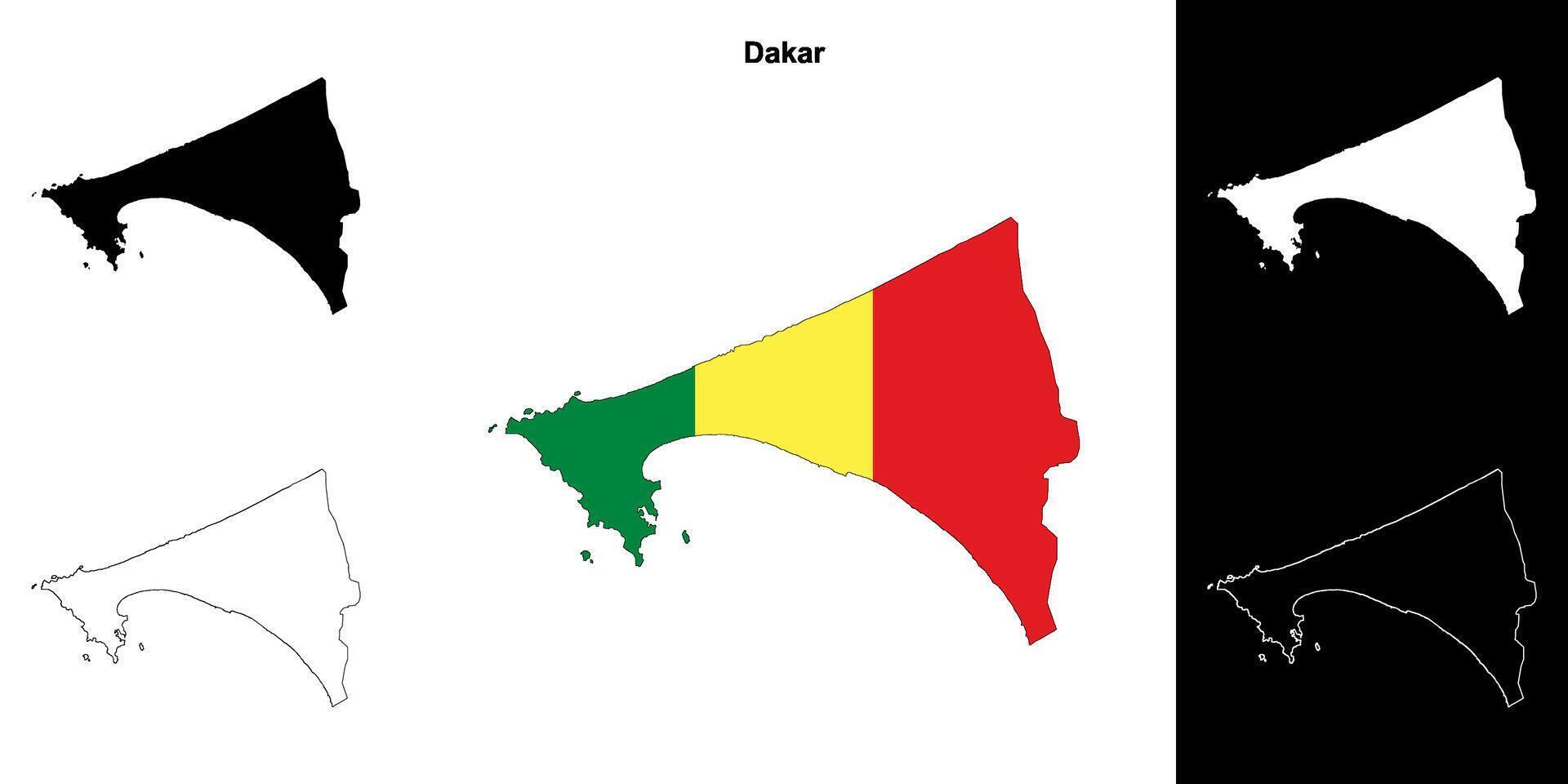 Dakar region outline map set vector