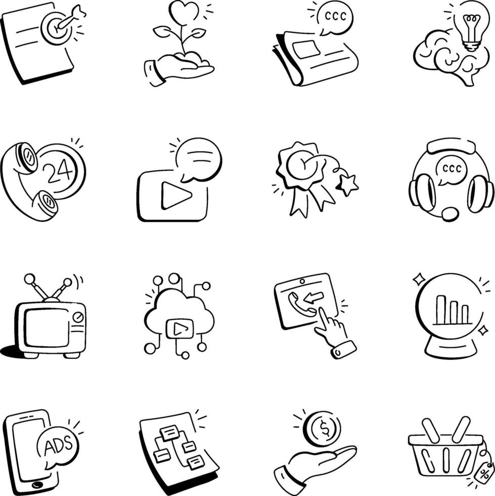 Collection of Marketing and Business Doodle Style Icons vector