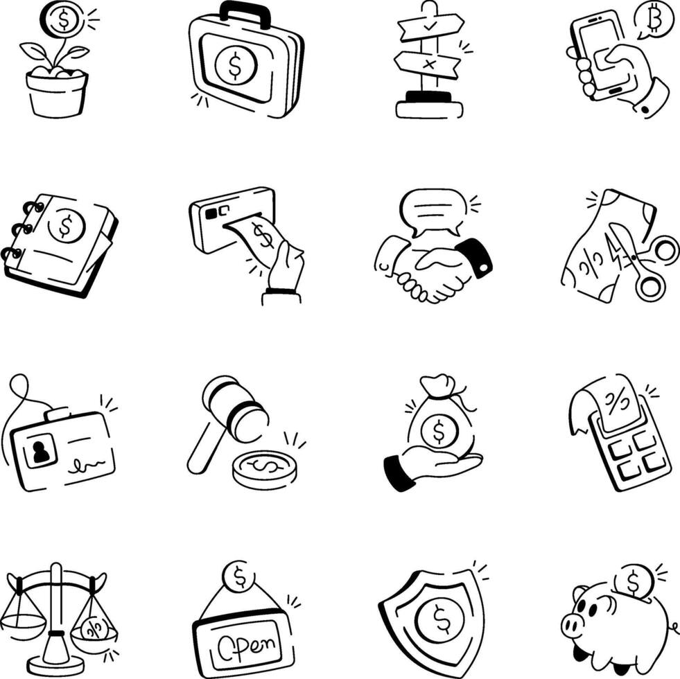 Set of Business and Finance Doodle Icons vector