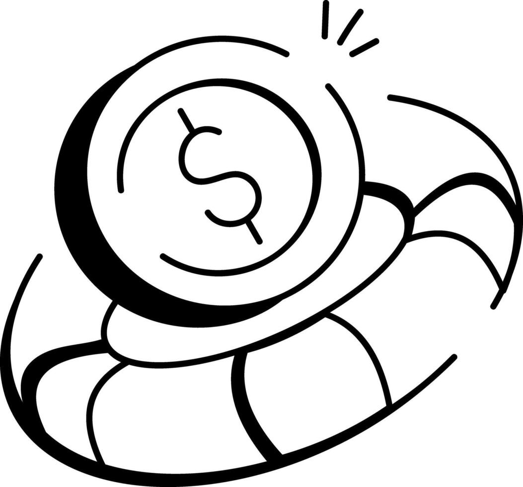 Money with lifebuoy showing concept of safe investment, doodle icon vector
